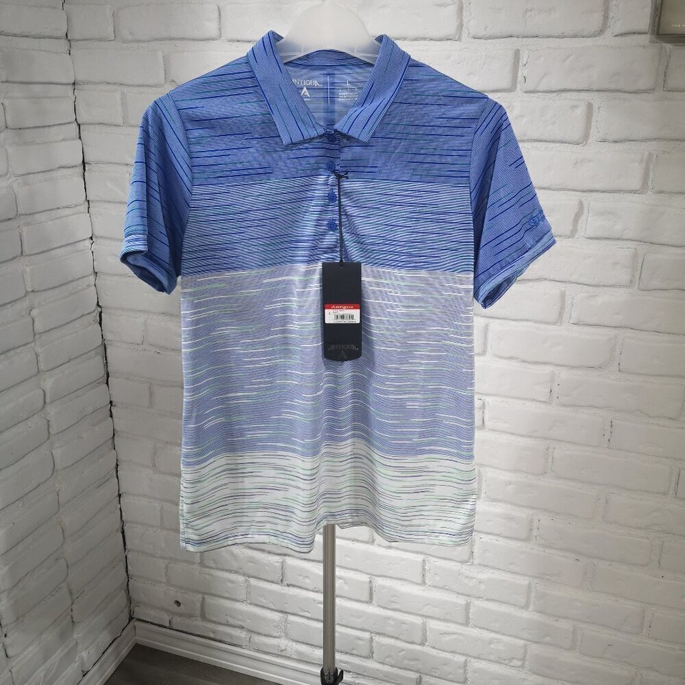 NWT Antigua Blue Green & Purple Striped Ladies Size Large Straight Fit Polo
